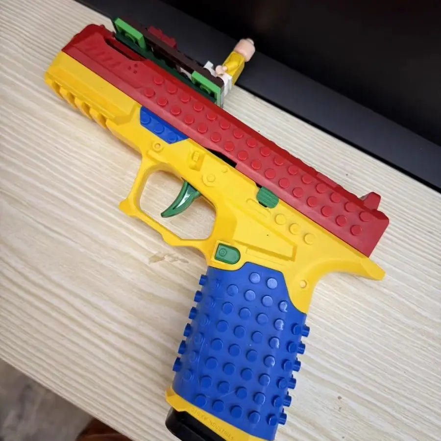 Building Block Pistol Continuous Firing Toy Gun Shell Throwing Airsoft