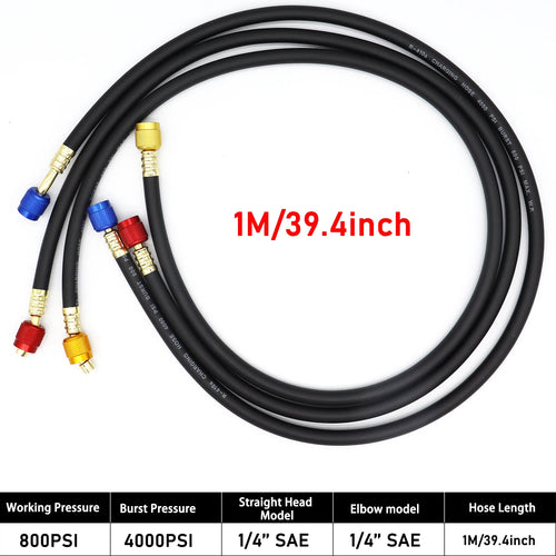 3PCS Refrigerant Charging Hose 500-25000PSI 1/4" Thread Fits for R12