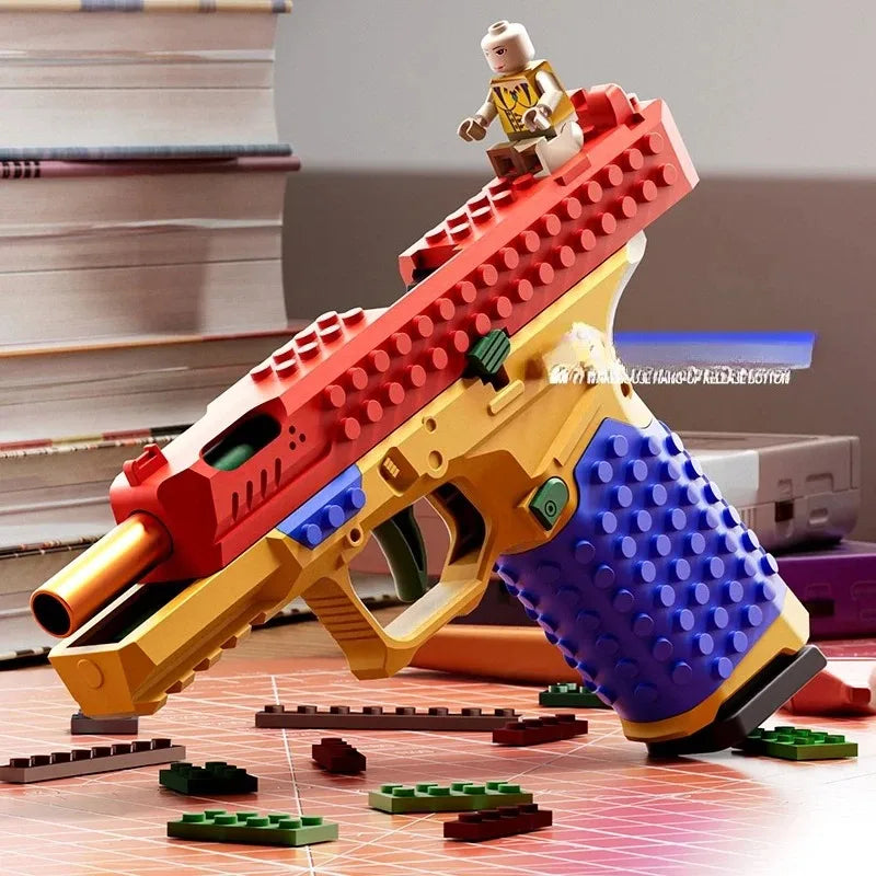 Building Block Pistol Continuous Firing Toy Gun Shell Throwing Airsoft