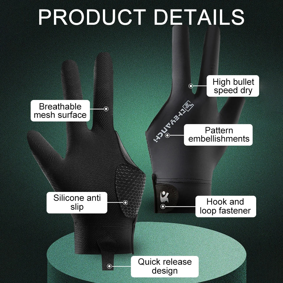 GTUBIKE 1PC Billiards Gloves Enhanced Grip Left Hand Open Three Finger