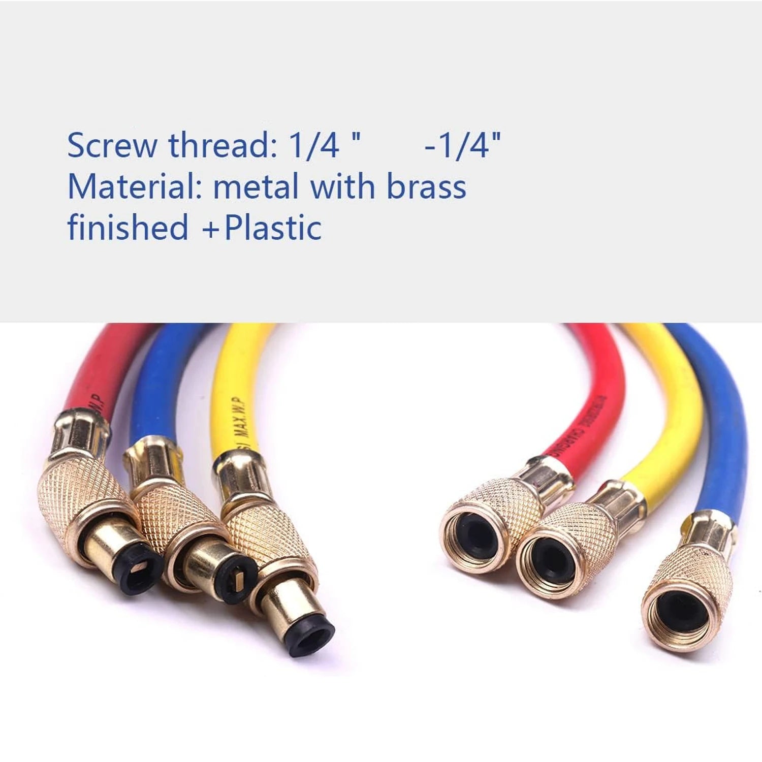 3PCS Refrigerant Charging Hose 500-25000PSI 1/4" Thread Fits for R12