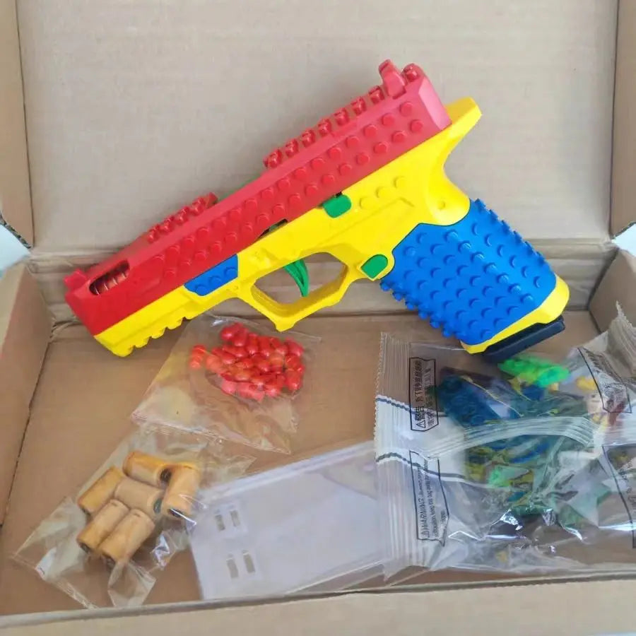 Building Block Pistol Continuous Firing Toy Gun Shell Throwing Airsoft