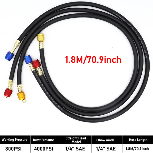 3PCS Refrigerant Charging Hose 500-25000PSI 1/4" Thread Fits for R12
