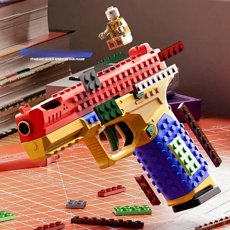 Building Block Pistol Continuous Firing Toy Gun Shell Throwing Airsoft